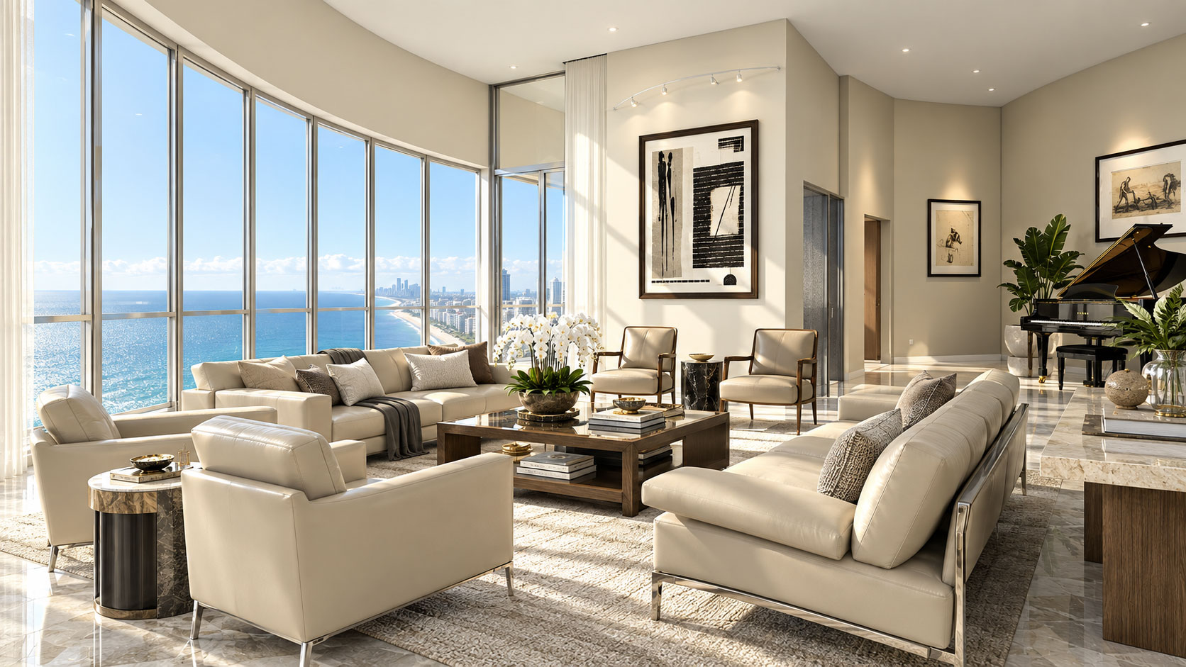 Trump Grande Penthouse: Penthouse living room — interior presentation by Archiform 3D